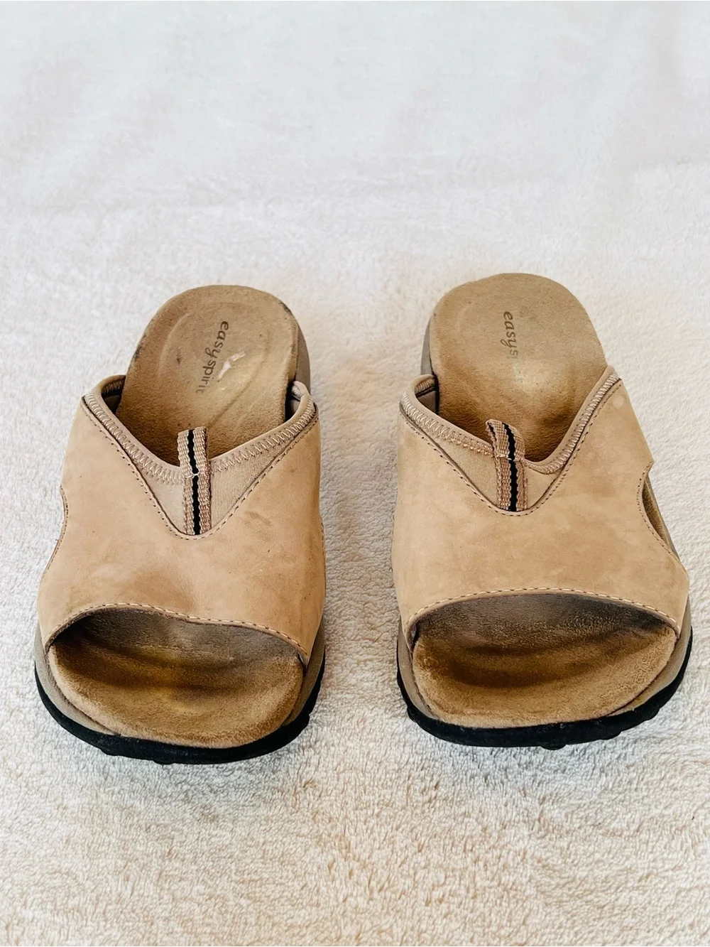 Easy Spirit Tan Taupe Nubuck Leather Slip-On Wedge Sandals Size 6